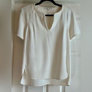 Trina Turk Cream Short Sleeve Mandarin Collar Blouse